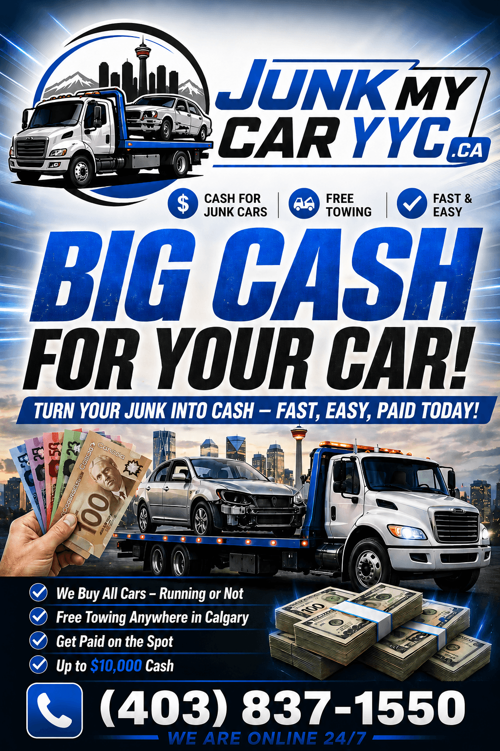 Junk My Car YYC promotional banner for Calgary junk car removal